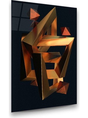 Glass Art 3 Boyutlu Geometrik Şekiller Dikey Cam Tablo