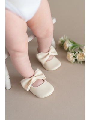 First Step Krem Kız Bebek Suni Deri Fiyonklu Babet Patik