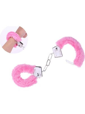 Melek Store Pembe Renk Peluş Tüylü Anahtarlı Metal Kelepçe