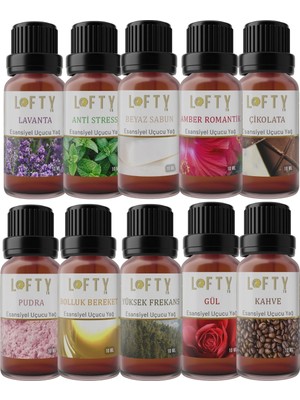 Lofty 10'lu Set Uçucu Yağ Buhurdanlık Esansı Oda Kokusu Esans Buhur Yağı 10 ml