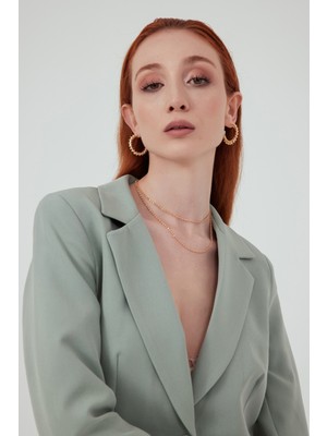 Sateen Mono Yaka Klasik Ceket - Çağla Yeşili