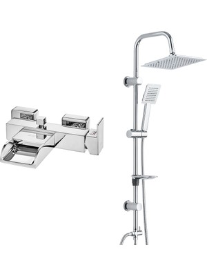 T-may Eca Natura Banyo Bataryası+T-May Banyo Çam Kare Tepe Duş Takımı Seti Paslanmaz Krom