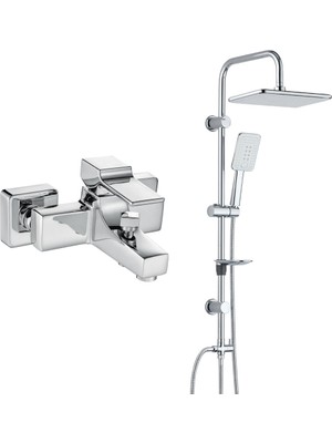 T-may Eca Caro Banyo Bataryası+T-May Banyo Çınar Dikdörtgentepe Duş Takımı Seti Paslanmaz Krom