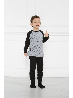 Gökçecik Tekstil Pusula Desenli Erkek Çocuk Pijama Takımı Reglan Kol Bebek Çocuk Ikili Takım