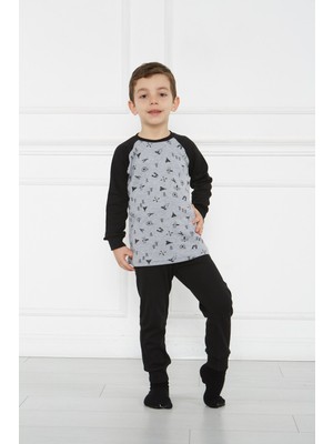 Gökçecik Tekstil Pusula Desenli Erkek Çocuk Pijama Takımı Reglan Kol Bebek Çocuk Ikili Takım