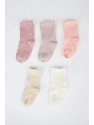 DeFacto Kız Bebek Pamuklu 5'li Uzun Kaydırmaz Tabanlı Çorap X6286A2NS