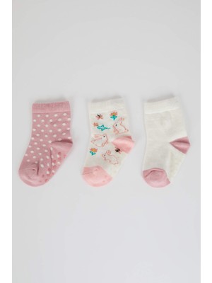 DeFacto Kız Bebek Pamuklu Kaydırmaz Tabanlı 5'li Uzun Çorap X6293A2NS