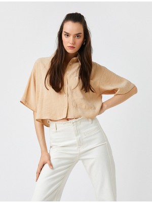 Koton Crop Gömlek Cepli Kısa Kollu Modal Karışımlı