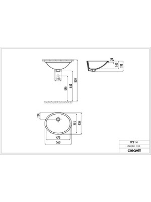 Creavit Tp214 Tezgah Altı Oval Lavabo 37*47 Cm Beyaz