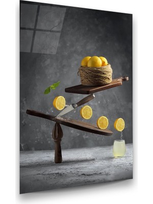 Glass Art Limon ve Limonata Manipülasyon Dikey Cam Tablo