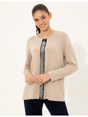 Pierre Cardin Kadın Kum Melanj Comfort Fit Tişört 50213650-VR123