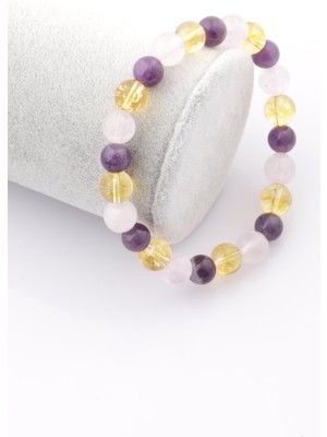 Alibaba Doğaltaş Ametist - Sitrin - Pembe Kuvars Doğal Taş Bileklik 8 mm Küre Kesim