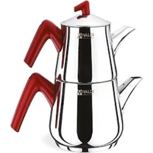 Piramit Çelik Maxi Boy Çaydanlık 4 Parça Kırmızı Kuplu