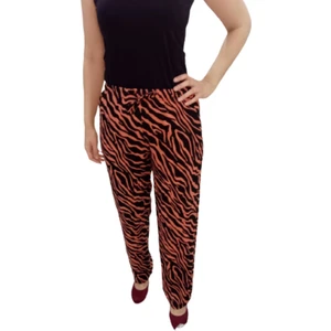 Zy Plus Turuncu-Siyah Zebra Desenli Yazlık  Beli Lastikli Rahat Kesim Aerobin Pantolon