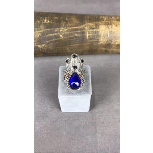 Silver Telkari Safir Taşlı Fatma Ana Eli Gümüş Kadın Yüzük