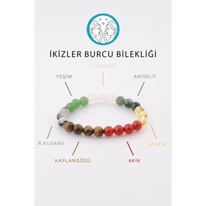 Alibaba Doğaltaş Ikizler Burcu Taşlarından Oluşan Doğal Taş Bileklik 8 mm Küre Kesim - Burç Bilekliği