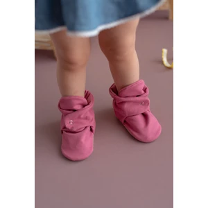 First Step Organik Pamuk Kaydırmaz Taban Çıtçıtlı Gül Kurusu Panduf