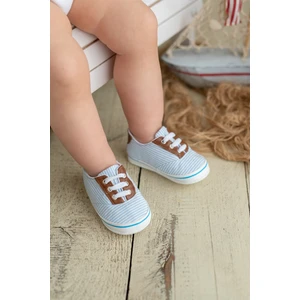 First Step Mavi Çizgili Erkek Bebek Patik Ayakkabı