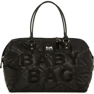 Siyah Baby Bag Nakışlı Puf Şişme Anne Bebek Bakım Çanta