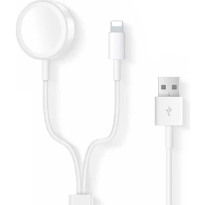 Apple Watch Uyumlu 7 45 mm 2in1 Manyetik Lightning+Usb Şarj Kablosu 1.2m Beyaz AL2363