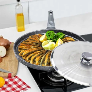Oms 3291 Metal Kapaklı 36 cm Balık Gözleme Bazlama Tavası Gri