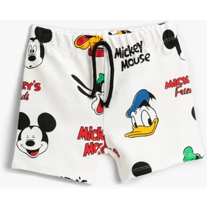 Mickey Mouse Baskılı Lisanslı Şort Beli Bağcıklı Pamuklu