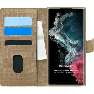 Samsung Galaxy S22 Ultra Kılıf Fabric Book Wallet Gold