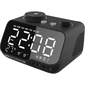 Çift Çalar Saat Bluetooth Hoparlör Fm Radyo Erteleme Yatak Odası Masaüstü Ev Siyah (Yurt Dışından)