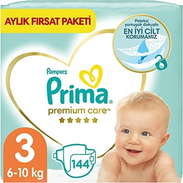 Prima Bebek Bezi Premium Care 3 Beden 144 Adet Midi Aylık Fırsat