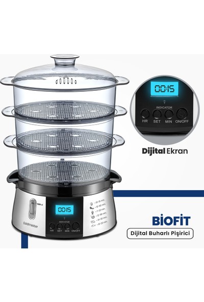 Goldmaster Biofit LED Ekranlı 120 Dakika Zaman Ayarlı 10 Lt Dijital Buharlı Pişirici GM7268D