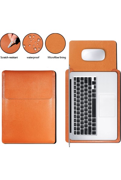 Zsykd 4 1 Laptop Pu Deri Çanta + Güç Çantası + Kablo Kravat + Mouse Çantası MacBook 15 Inç (Açık Kahverengi) (Yurt Dışından)