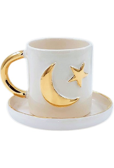 Monako Limited Edition 24 Ayar Altın İşlemeli, Ay Yıldız Türk Kahvesi Fincanı 180 ml