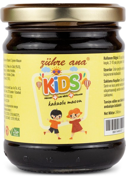 Zühre Ana Kids Arı Sütü Pekmez Bal ve Vitamin Katkılı Kakaolu Macun 240 gr