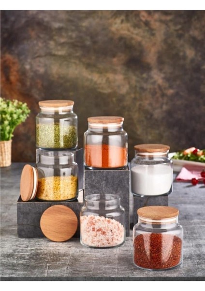 Bambu Vakum Kapaklı Cam Kavanoz 500ML 6 Lı