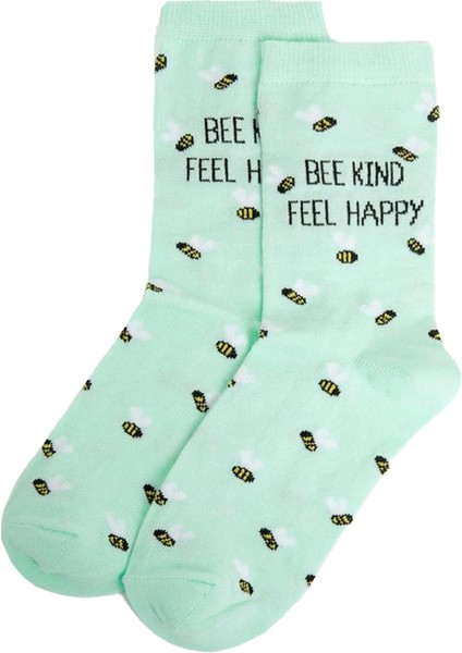 Unlimited Legwear Bee Kind Feel Happy Arı Desenli Mint Yeşil Kadın Soket Çorap