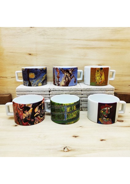 Dali, Van Gogh, Picasso, Kandinsky, Gustav Klimt, Monet Tasarımlı 6'lı Çay - Kahve Fincanı Seti