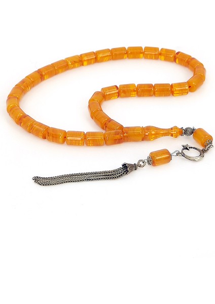 Gümüş Püsküllü Kapsül Model Sıkma Kehribar Tesbih