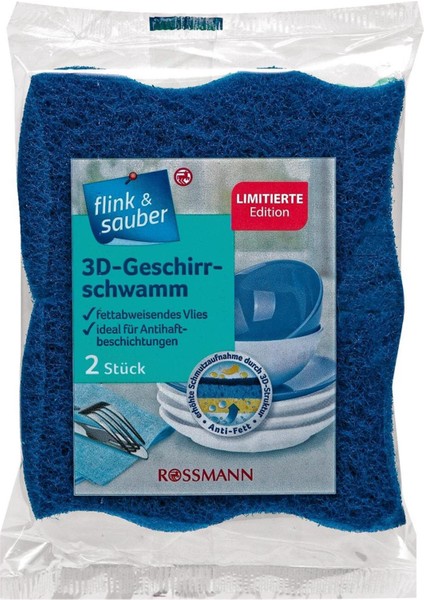 Bulaşık Süngeri Ovalama Fiberi, Mavi 2'Li