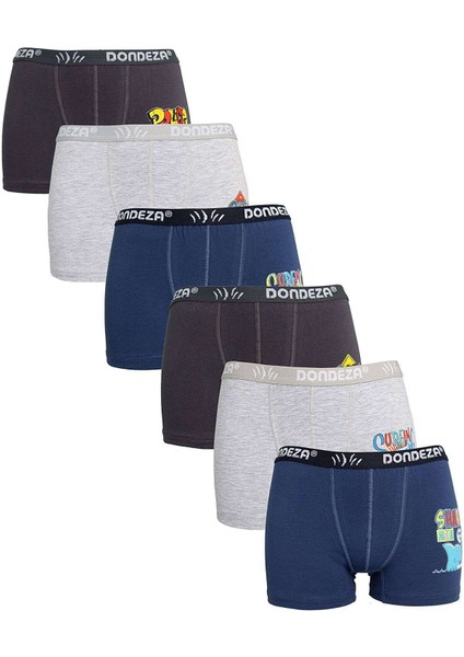 Erkek Çocuk Boxer %90 Pamuk %10 Elastan 6 Adet Düz Baskılı Rahat Tasarım