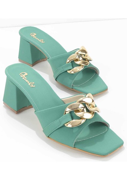 Mat Yeşil Kadın Terlik Platform Topuk Şık ve Rahat Günlük Kullanım İçin