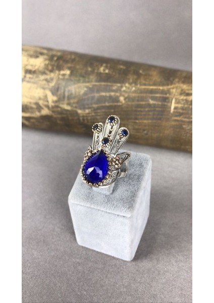 Silver Telkari Safir Taşlı Fatma Ana Eli Gümüş Kadın Yüzük modelleri