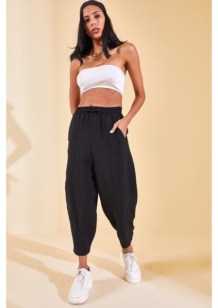 Siyah Beli Lastikli Slouchly Pantolon 2YXK5-46168-02 fiyatları