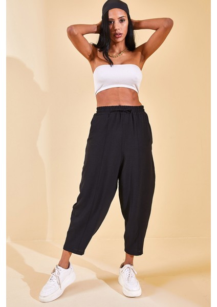 Siyah Beli Lastikli Slouchly Pantolon 2YXK5-46168-02 modelleri