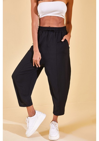 Siyah Beli Lastikli Slouchly Pantolon 2YXK5-46168-02 fırsatları