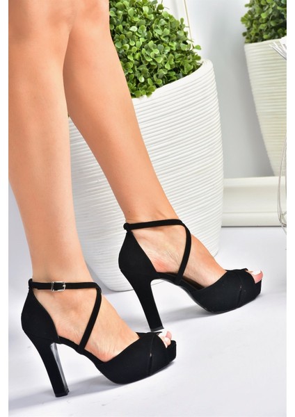 Siyah/siyah Nubuk Platform Kalın Topuklu Kadın Abiye Ayakkabı M348010201