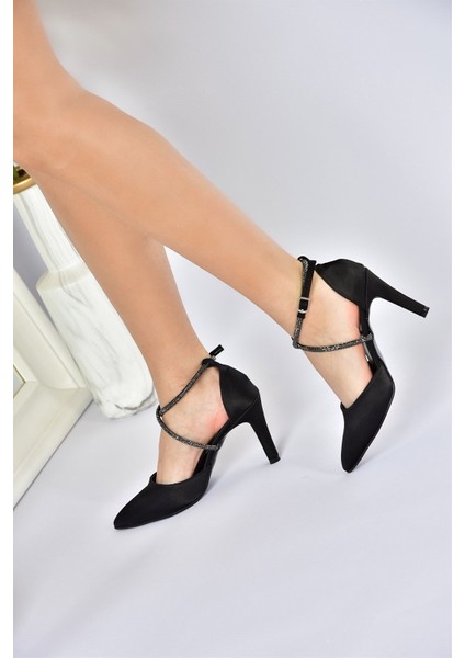 Siyah Saten Kumaş Sivri Burun Kadın Topuklu Ayakkabı M246066704 fiyatları