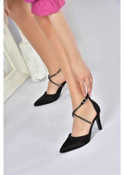 Siyah Saten Kumaş Sivri Burun Kadın Topuklu Ayakkabı M246066704 modelleri