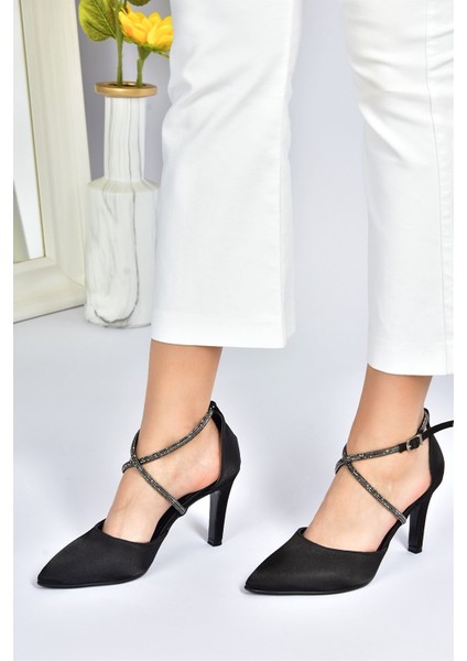 Siyah Saten Kumaş Sivri Burun Kadın Topuklu Ayakkabı M246066704 indirimleri