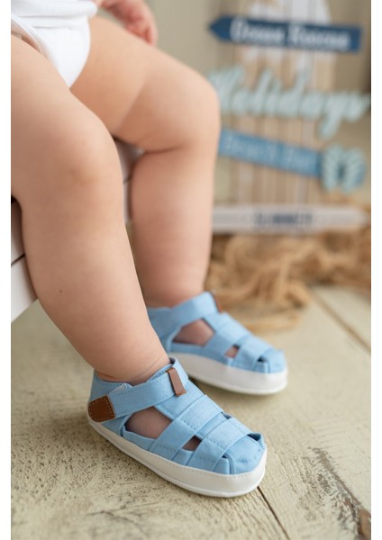 Mavi Bebek Cırt Cırtlı Sandalet Patik