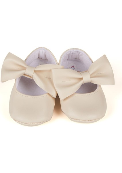 Krem Kız Bebek Suni Deri Fiyonklu Babet Patik modelleri